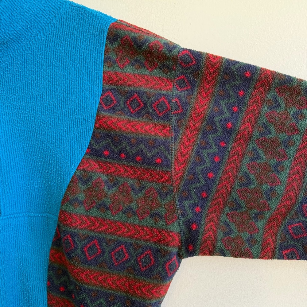 Custom Patchwork Fleece Quarter Zip Pullover Blue… - image 4